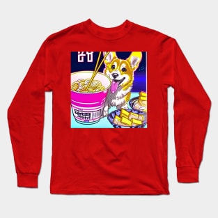 Corgi Eating Ramen Noodle Soup. Long Sleeve T-Shirt